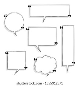 collection set of hand drawing line frame border, speech bubble balloon with quotation marks, think, speak, talk, text box, banner, flat, design, vector illustration