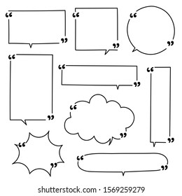 collection set of hand drawing line frame border, speech bubble balloon with quotation marks, think, speak, talk, text box, banner, flat, design, vector illustration