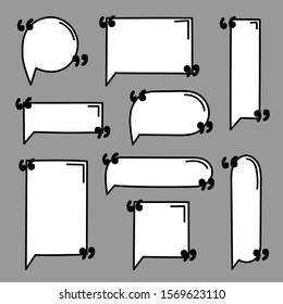 collection set of hand drawing line frame border, speech bubble balloon with quotation marks, think, speak, talk, text box, banner, flat, design, vector illustration