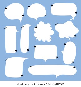 collection set of hand drawing line frame border, blank speech bubble balloon with quotation marks, think, speak, talk, text box, banner, flat, design, vector illustration