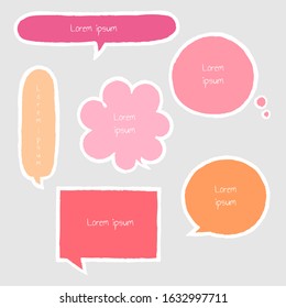 collection set of hand drawing line, grunge, crayon, speech bubble balloon, text box, flat design vector illustration