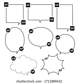 collection set of hand drawing line frame border, speech bubble balloon with quotation marks, think, speak, talk, text box, banner, flat, design, vector illustration