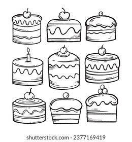 collection set hand drawn doodle cake vector