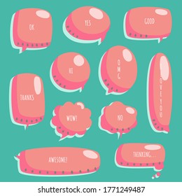 Kollektion von handgezeichnet Linien Rahmen Rand, Blankoblase Ballon Wassermelon Kreis und quadratische Form, pastellfarben, denken, sprechen, sprechen, Textfeld, Banner, flache Design Vektorgrafik