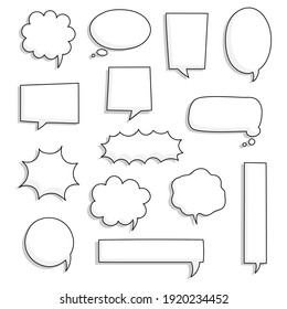 Collection Set Of Hand Drawn Line Frame Border,blank Speech Bubble Balloon Square Shape, Think, Speak, Talk, Text Box, Banner, Flat Design Vector Illustration