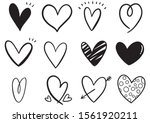 collection set of hand drawn scribble hearts isolated on white background