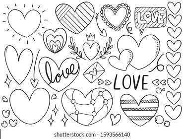 collection set of hand drawn scribble hearts isolated on white background