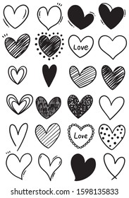 collection set of hand drawn scribble hearts isolated on white background