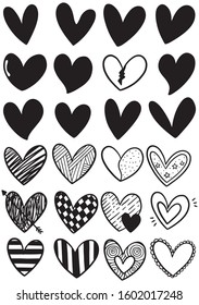 collection set of hand drawn scribble hearts isolated on white background