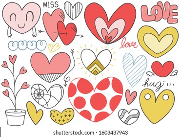 collection set of hand drawn scribble hearts isolated on white background