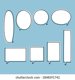 conjunto de colección de globo de burbuja de voz dibujado a mano con punto de flecha, pensar, hablar, hablar, plano, diseño, ilustración vectorial