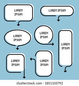 collection set of hand drawn speech bubble balloon with arrow point, think, speak, talk, flat, design, vector illustration, isolated
