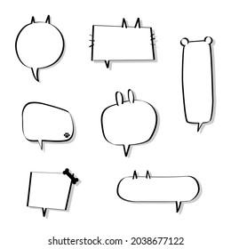 collection set of hand drawn speech bubble balloon, think, speak, talk, text box banner with animal pet, cat, rabbit, dog, bear, flat design vector illustration
