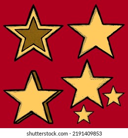 Collection set hand drawn star icon symbol vintage colorful free vector