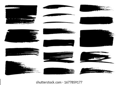 Collection set of hand drawn underline and strokes in marker brush doodle style. Grunge brushes. Black and white background.