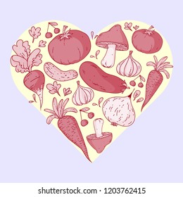 Collection set of hand drawn vegetables. Doodle style, colorful illustrations. For banners, leaflets, posters, menus. full colored.