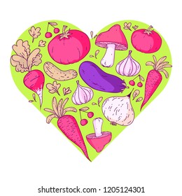 Collection set of hand drawn vegetables. Doodle style, colorful illustrations. For banners, leaflets, posters, menus. full colored.