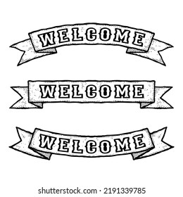 Collection set hand drawn welcome typography with ribbon free vector