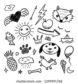Collection Set of handdrawn doodle cute illustration  - Vector EPS