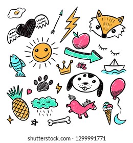 Collection Set of handdrawn doodle cute illustration  - Vector EPS