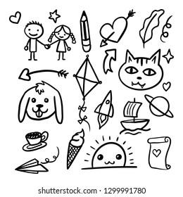 Collection Set of handdrawn doodle cute illustration  - Vector EPS