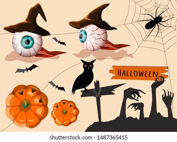 collection set of happy halloween vector