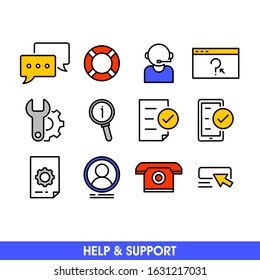 Collection set of help and support icon illustration. concept logo. help and support logo monoline