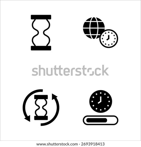 Collection set hourglass time clock solid filled icons.