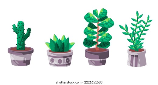Collection set of house plant in pot greenery potted illustration