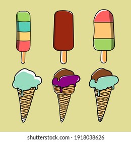 Collection set of ice cream summer doodles. Vector illustration