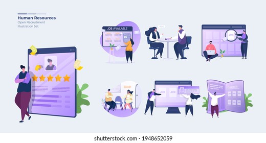 Collection set illustration about human resources recruitment, Join us, Candidate recruitment, We are hiring, Open job position concept