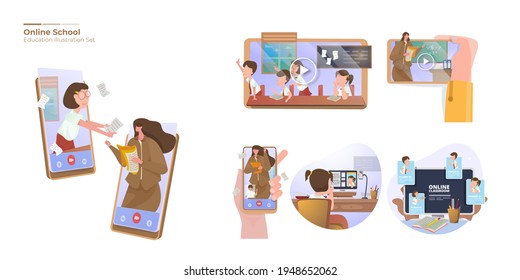 Collection set illustration about online school or education online concept