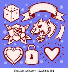 Collection set Illustration hand drawn vintage doodle sketch for tattoo, stickers, logo, etc
