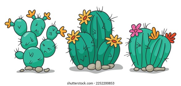 Collection Set Illustration vector graphic of cactus or cacti in white background