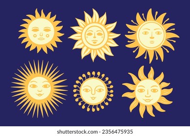 conjunto de colecciones ilustraciones dibujadas a mano de la cara de sol amarillo colorido