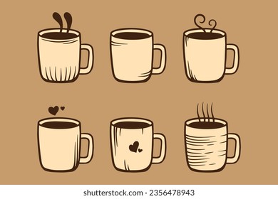 collection set illustrations hand drawn of coffee cups colorful