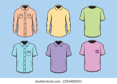 collection set illustrations hand drawn of shirt colorful