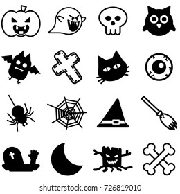 Collection set of isolated Silhouettes Halloween icons on white background for graphic illustrator design