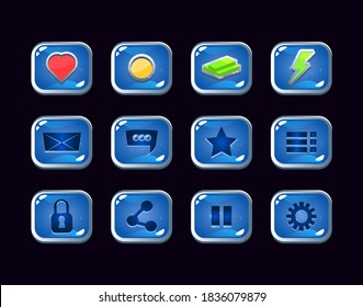 Conjunto de colecciones icono de gelatina con borde plateado para elementos de activos ui de juego ilustración vectorial