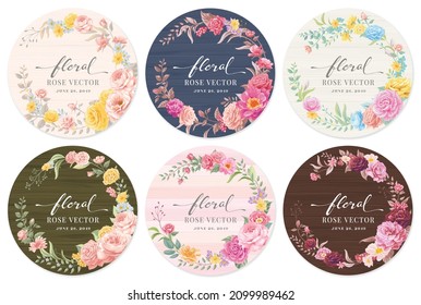 Collection set label Beautiful Rose Flower and botanical leaf digital painted illustration for love wedding valentines day or arrangement invitation design greeting card.