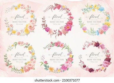 Colección marca hermosa flor rosa y hoja botánica ilustración digital pintada para tarjetas de felicitación de invitación de boda de amor día o de invitación de arreglo.