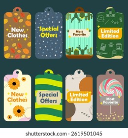 collection set of labels for clothing with different styles
