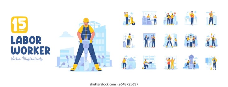 Conjunto de coleção de caráter trabalhador de trabalho, Trabalhador de pessoas profissão, Ilustração de vetor