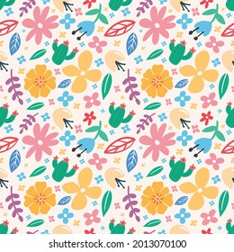 collection set of leaf plants and flowers pattern colorful