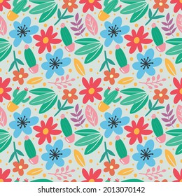 collection set of leaf plants and flowers pattern colorful