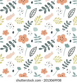 collection set of leaf plants pattern colorful