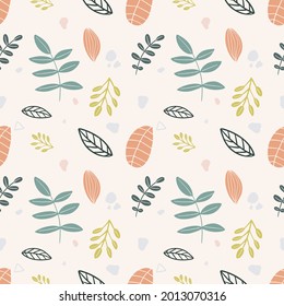 collection set of leaf plants pattern colorful