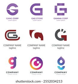 Collection set letter G vector logo design with colorful gradient colors for corporate business or personal branding