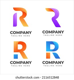 Collection set letter R vector logo design with colorful gradient color for corporate business or personal branding
