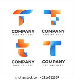 Diseño del logotipo del vector de la letra T de conjunto de la colección con color gradiente colorido para empresas o marcas personales